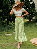 Load image into Gallery viewer, Simplee Floral holiday light green women wide leg pants Loose causal high waist female trousers Zipper thin summer beach bottoms
