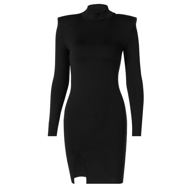 Women Spring Autumn Long Sleeve Bodycon Soild Color Black Slim Package Hip Mini Dress 2022 Female Clothing Streetwear