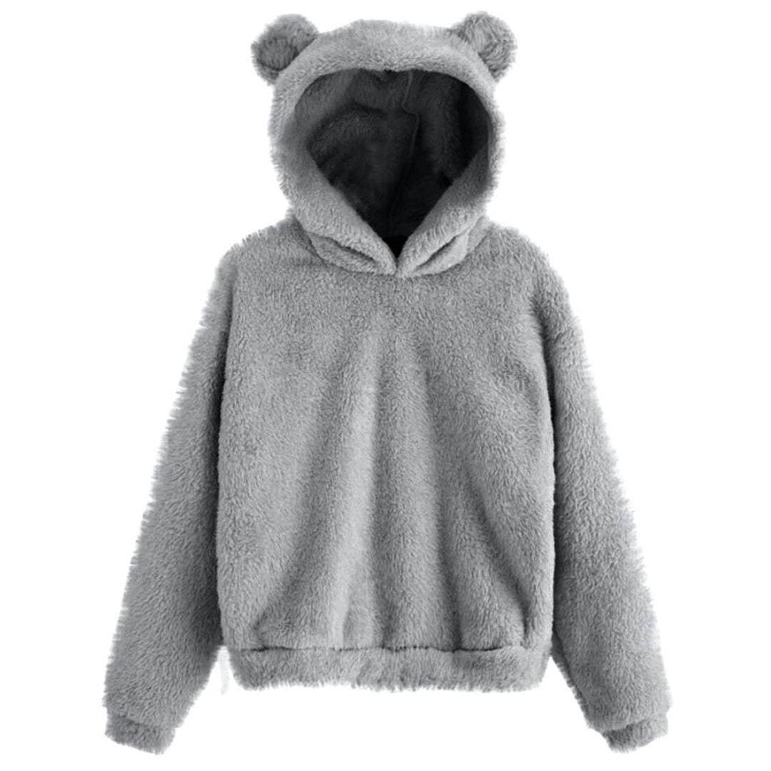 Fluffy hoodies Women kawaii Sweatshirt cute bear ear cap Autumn Winter Warm pullover Long Sleeve outwear Fleece coat moletom new