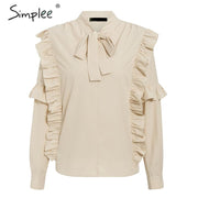 Simplee Vintage ruffles elegant women blouse shirts