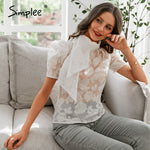 Load image into Gallery viewer, Simplee Butterfly neck  ladies blouses shirts Bubble short sleeve summer female white tops High street style tight women blouse
