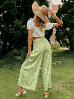 Load image into Gallery viewer, Simplee Floral holiday light green women wide leg pants Loose causal high waist female trousers Zipper thin summer beach bottoms
