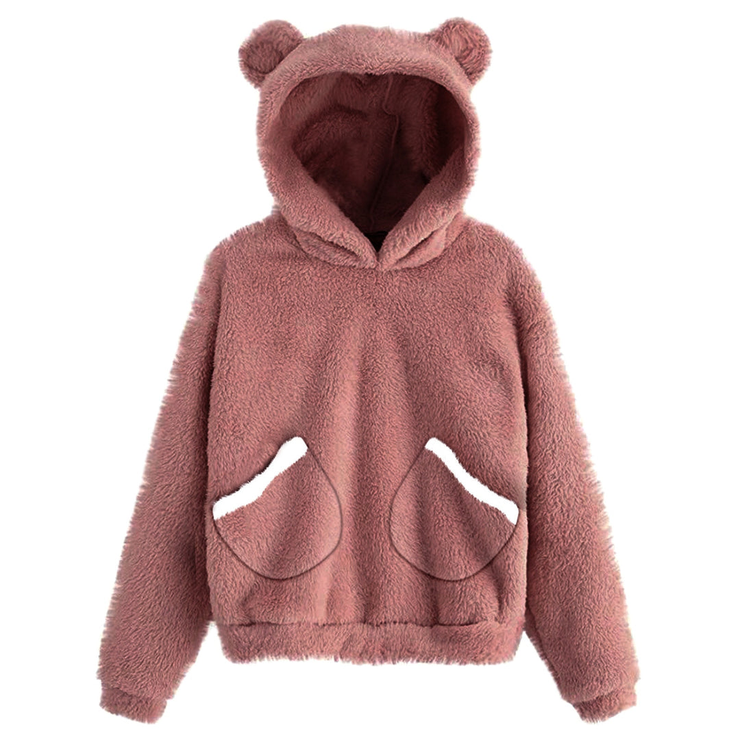 Fluffy hoodies Women kawaii Sweatshirt cute bear ear cap Autumn Winter Warm pullover Long Sleeve outwear Fleece coat moletom new