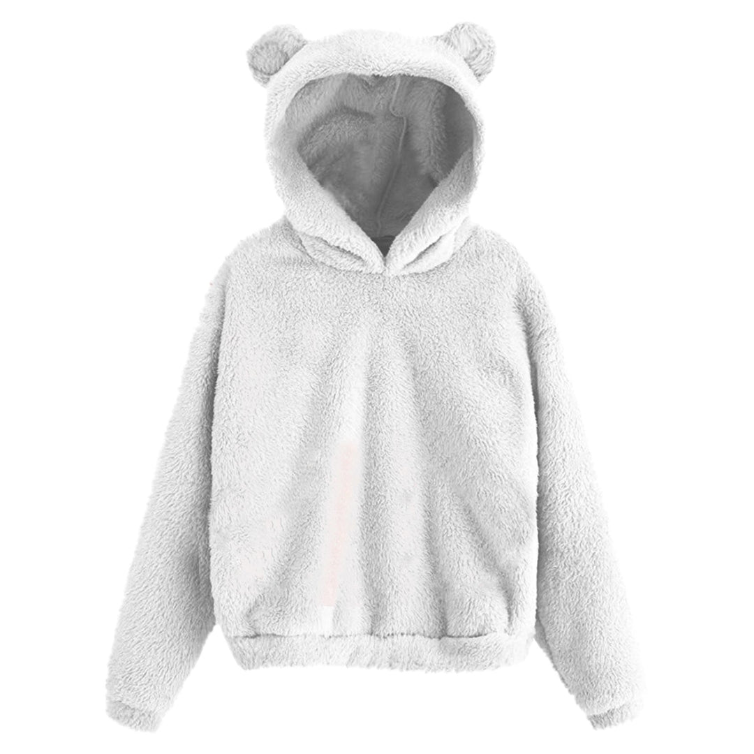 Fluffy hoodies Women kawaii Sweatshirt cute bear ear cap Autumn Winter Warm pullover Long Sleeve outwear Fleece coat moletom new