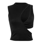 Load image into Gallery viewer, Asymmetrical Cutout 90s vintage Crop Top Sexy Y2k Streetwear O-Neck Sleeveless Tshirt Fake Two Piece Vest Gothic Black Tank Tops
