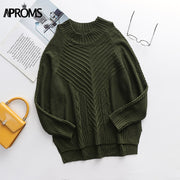 Aproms Elegant Cold Shoulder Knitted Loose Sweaters Women