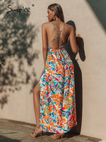 Load image into Gallery viewer, Simplee Sexy holiday print straps backless summer party dress
