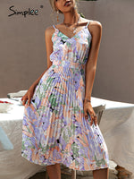 Load image into Gallery viewer, Simplee V-neck holiday pleated print summer dress
