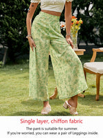 Load image into Gallery viewer, Simplee Floral holiday light green women wide leg pants Loose causal high waist female trousers Zipper thin summer beach bottoms
