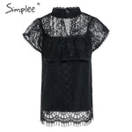 Load image into Gallery viewer, Simplee O neck lace hollow out women blouse shirt Embroidery ruffle lining elegant blouses female Summer party blouses and tops
