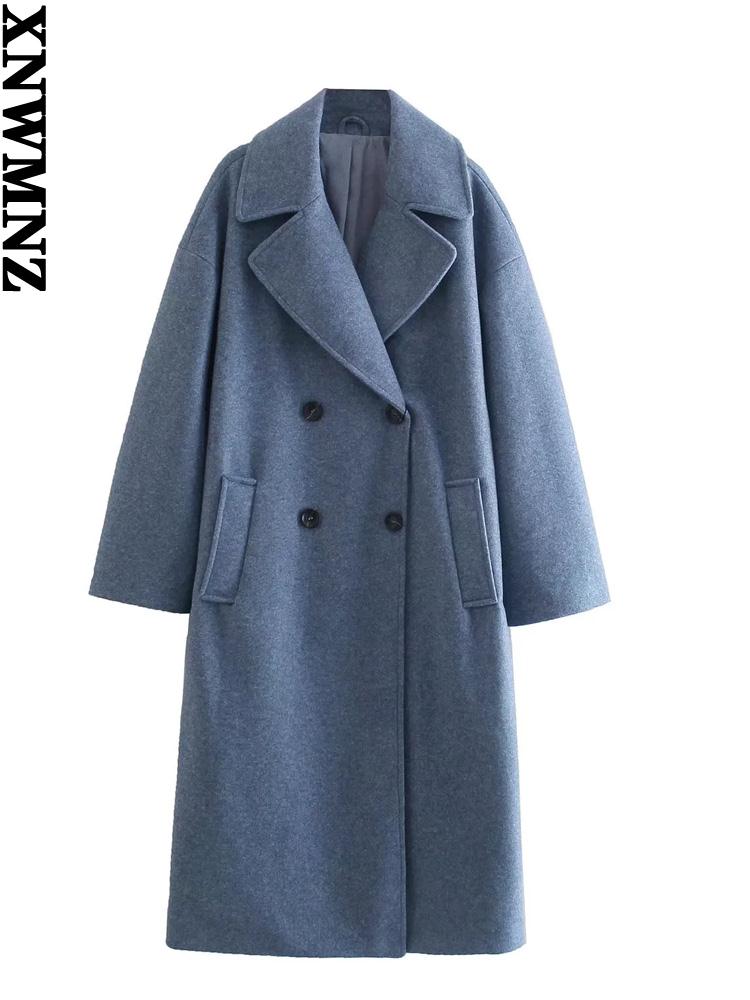 XNWMNZ women double breasted loose woolen coat