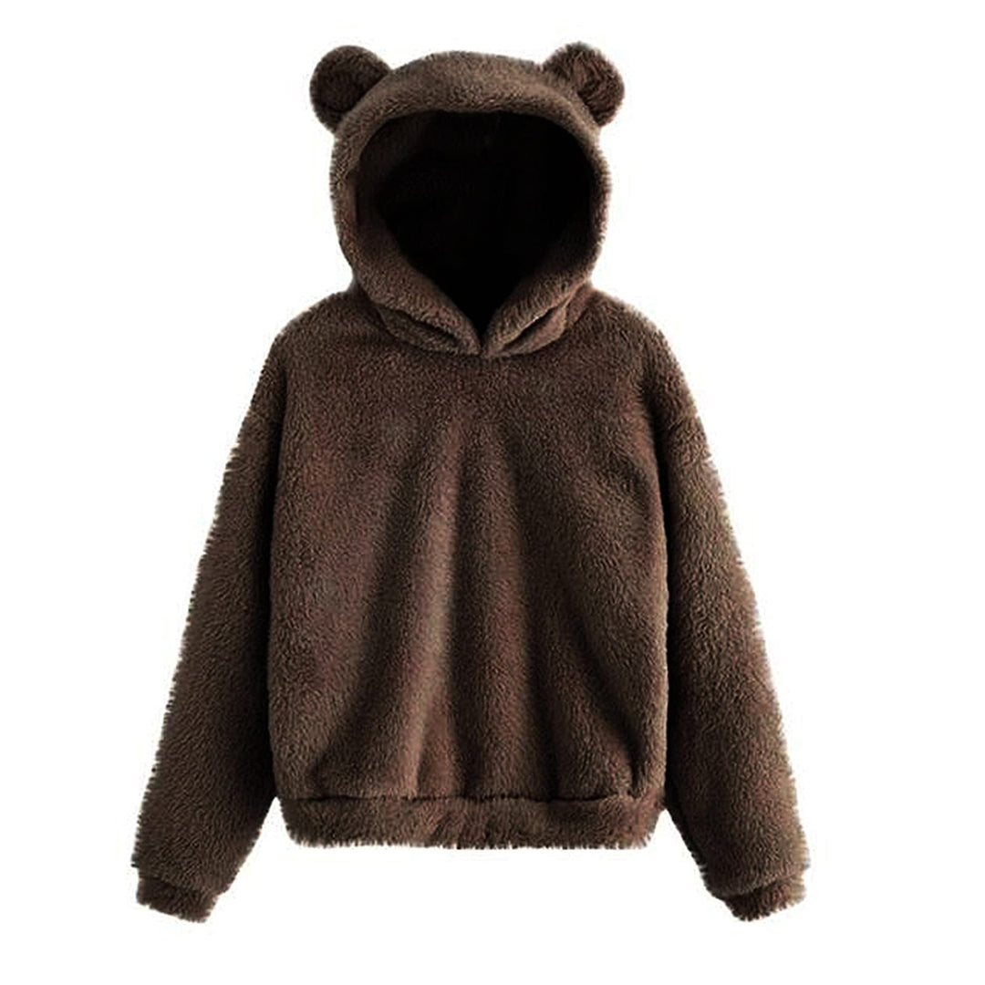 Fluffy hoodies Women kawaii Sweatshirt cute bear ear cap Autumn Winter Warm pullover Long Sleeve outwear Fleece coat moletom new