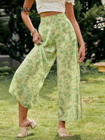 Load image into Gallery viewer, Simplee Floral holiday light green women wide leg pants Loose causal high waist female trousers Zipper thin summer beach bottoms
