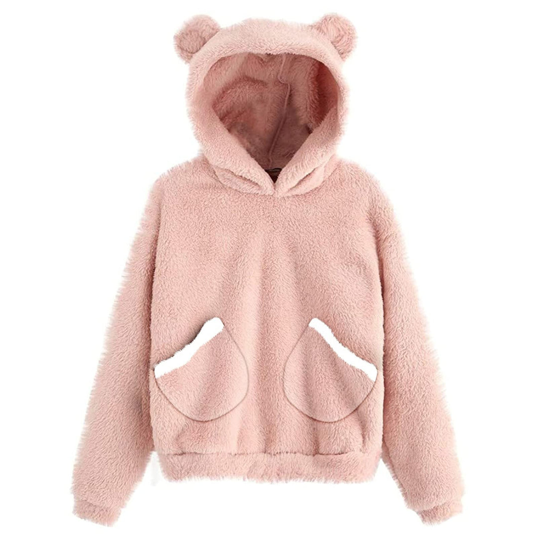 Fluffy hoodies Women kawaii Sweatshirt cute bear ear cap Autumn Winter Warm pullover Long Sleeve outwear Fleece coat moletom new