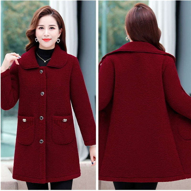 Middle-aged Mothers Faux lamb Wool Coat