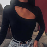 Load image into Gallery viewer, Sexy Women Long Sleeve Bodysuit Stretch Leotard Tops Black Turtleneck Romper
