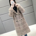 Load image into Gallery viewer, long plaid coat autumn winter thick loose suit collar warm autumn winter coat
