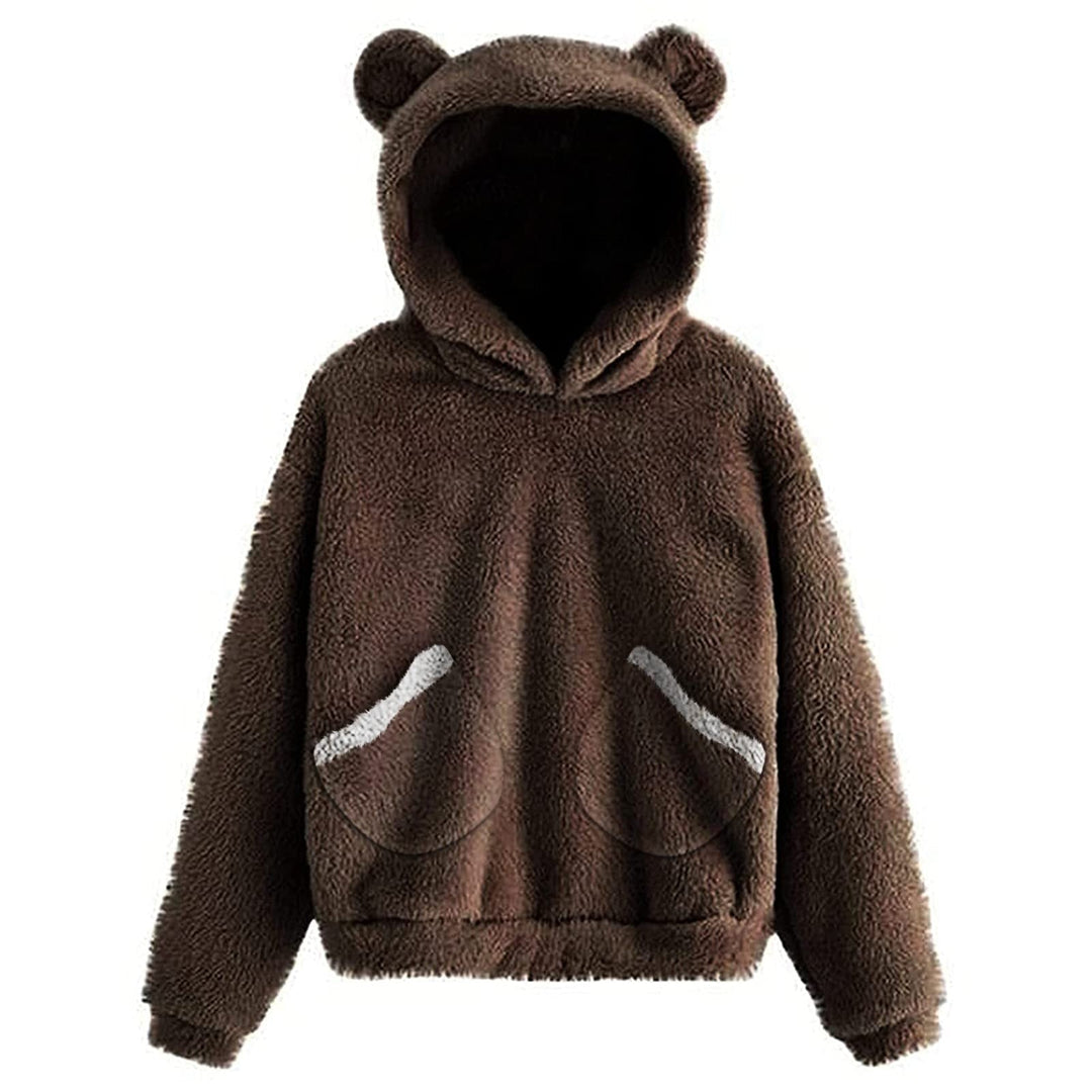 Fluffy hoodies Women kawaii Sweatshirt cute bear ear cap Autumn Winter Warm pullover Long Sleeve outwear Fleece coat moletom new