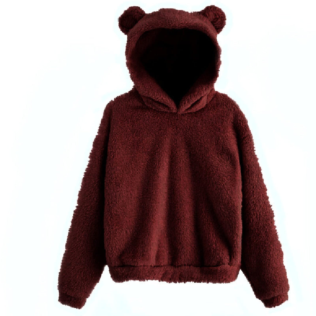 Fluffy hoodies Women kawaii Sweatshirt cute bear ear cap Autumn Winter Warm pullover Long Sleeve outwear Fleece coat moletom new