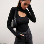 Load image into Gallery viewer, Sexy Women Long Sleeve Bodysuit Stretch Leotard Tops Black Turtleneck Romper
