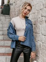 Load image into Gallery viewer, Simplee Cotton lapel long sleev women denim jacket
