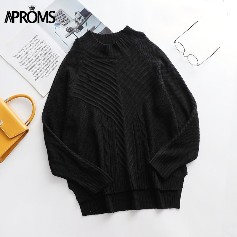 Aproms Elegant Cold Shoulder Knitted Loose Sweaters Women