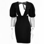 Load image into Gallery viewer, Adogirl Elegant Bodycon Mini Dress Women Deep V Neck Backless Diamonds Mesh Sleeve Sexy Club Evening Party Dresses Streetwear
