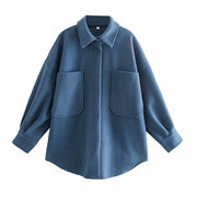 PUWD Casual Woman Camel Loose Pocket Woolen Shirt