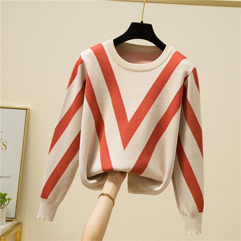 Knitted Women Sweater Loose Striped Jersey