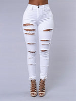 Load image into Gallery viewer, White Hole Ripped Jeans Hight Waist Skinny Bodycon Sexy Trousers Pencil Pants
