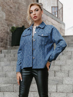 Load image into Gallery viewer, Simplee Cotton lapel long sleev women denim jacket
