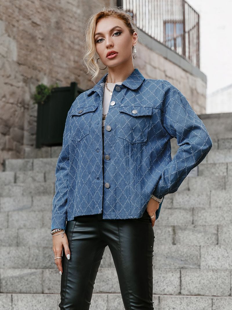 Simplee Cotton lapel long sleev women denim jacket