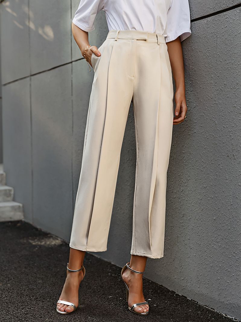 Simplee Solid high waist office lady trousers Loose casual apricot summer women pants