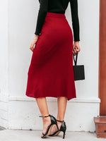 Load image into Gallery viewer, Simplee Sexy wine red autumn winter solid women skirt
