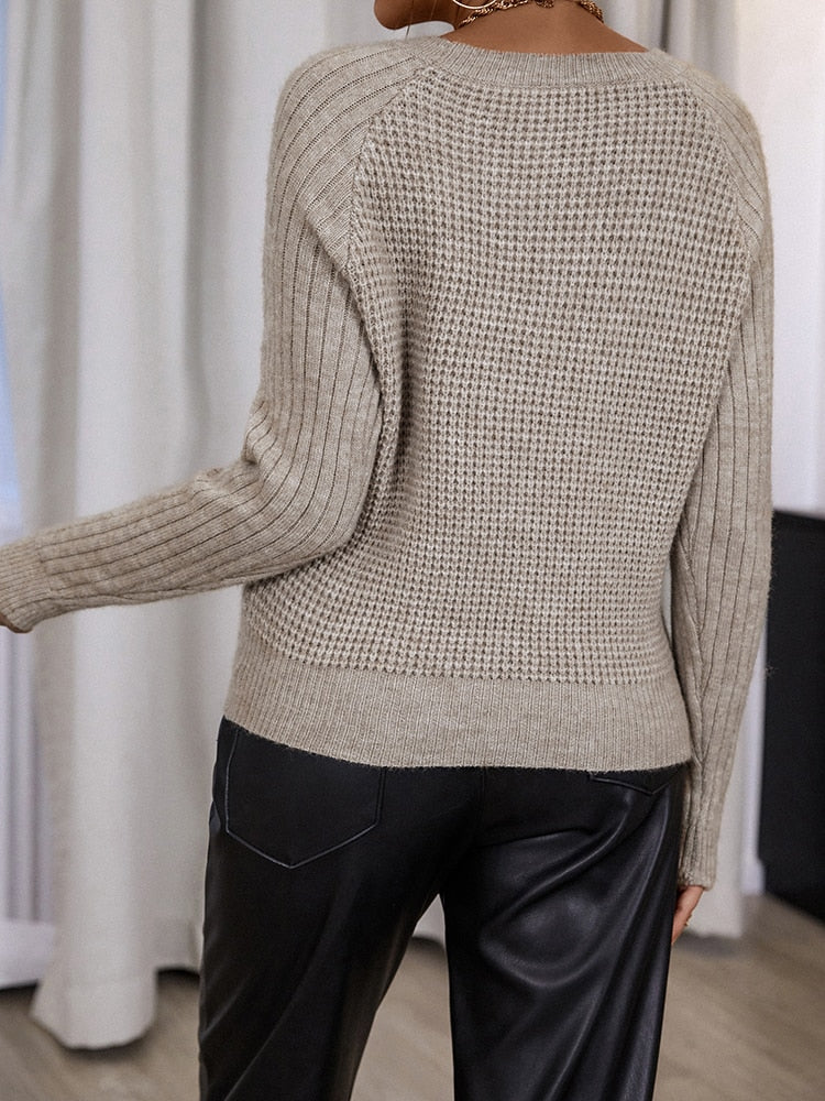 Slim Fitting Tan Light Brown Knit Long Sleeves