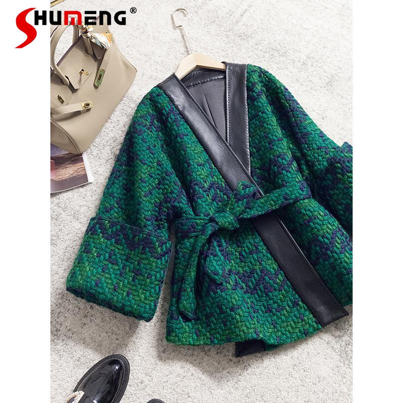 Casual Loose Green Tweed Jackets French Women