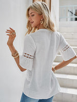 Load image into Gallery viewer, Simplee Holiday embroidery stitching women blouse summer Button V-neck half sleeve shirts female Solid beach style casual tops
