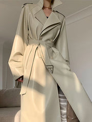 Lautaro Spring Autumn Long Faux Leather Trench Coat