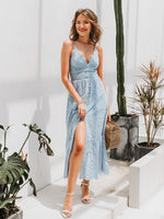 Load image into Gallery viewer, Simple Elegant sexy v-neck women lace dress summer Spaghetti strap hollow out ruffle cotton dresses Button beach lady midi dress
