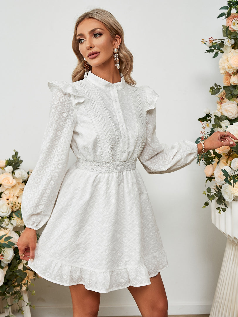 Simplee Embroidery white elegant party dress
