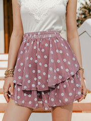 Simplee Elegant polka dot print women mini skirt Streetwear ruffled A-line skirt