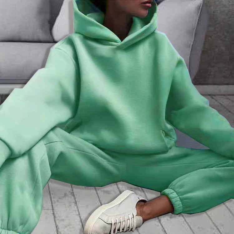 Women Casual Tracksuit Autumn Fashion Casual Hooded Two Piece