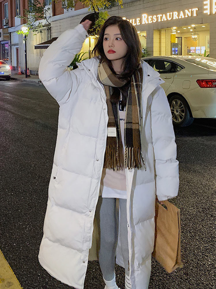 New Solid Color Long Straight Winter Coat