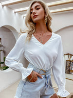 Load image into Gallery viewer, Simplee Elegant hollow out backless lace stitched chiffon blouses
