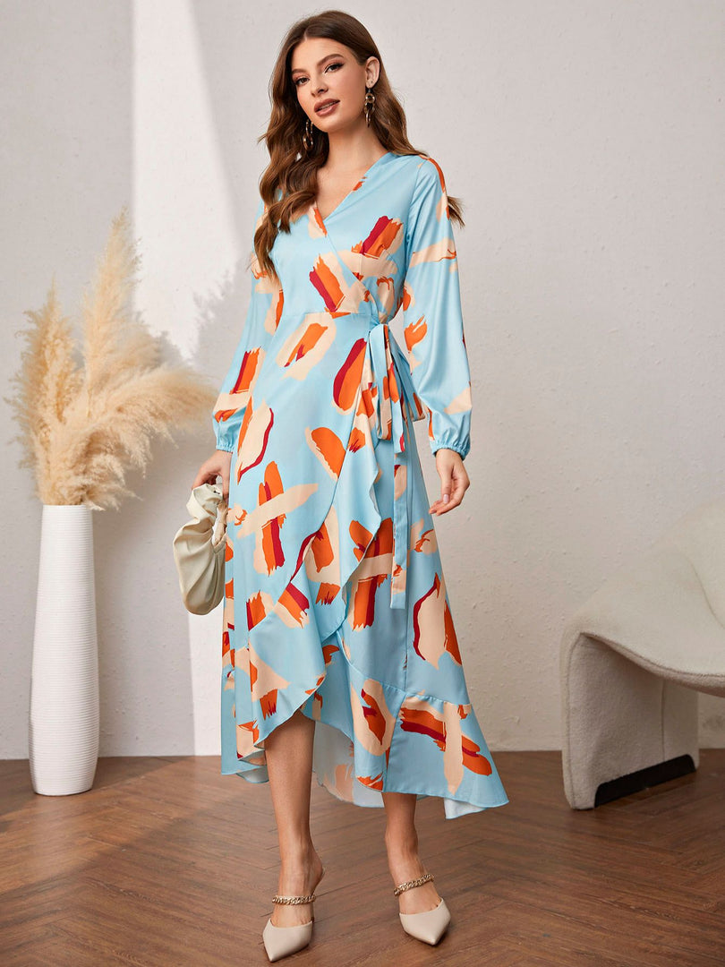 Simplee Casual leopard v-neck split maxi dress