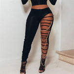 Load image into Gallery viewer, hirigin Sexy High Waist Ripped Leggings Women Black Slim Holes Trousers With Gold Chain Pencil Pants Casual Fashion Clothing
