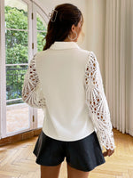 Load image into Gallery viewer, Simplee Hollow out long sleeves sexy white shirt
