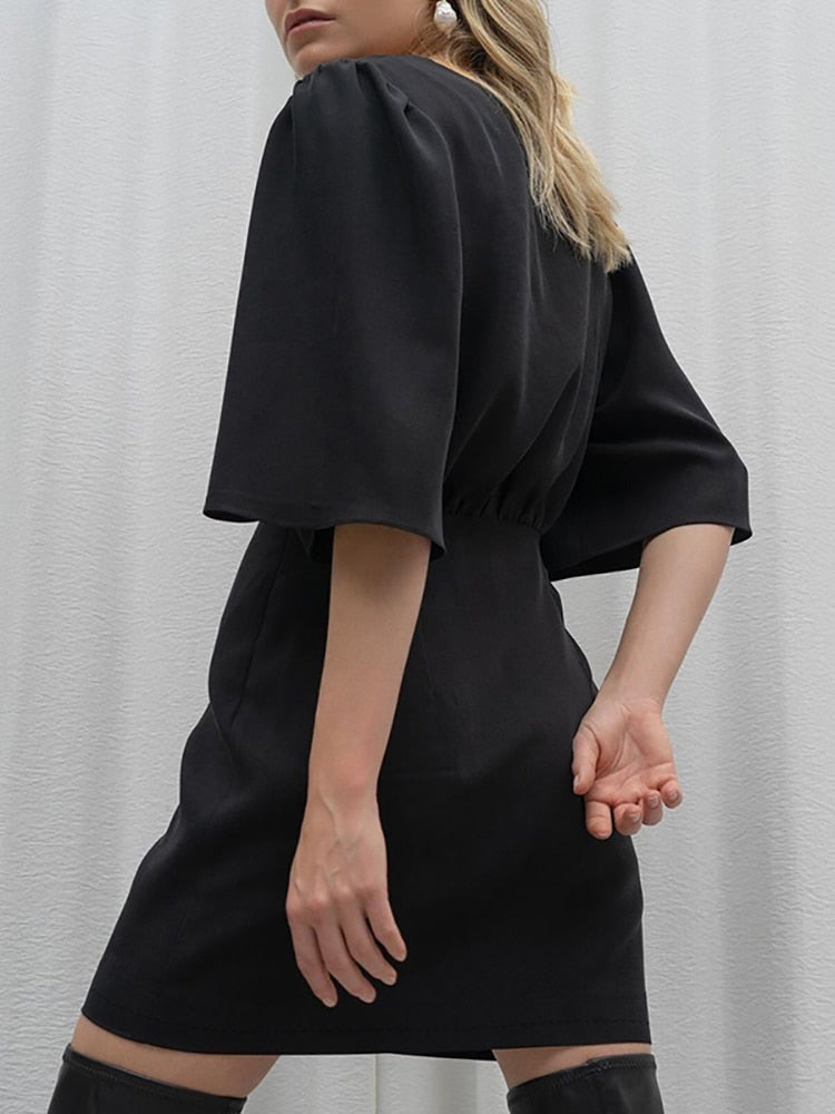 Simplee Luxury black short sleeve summer women dress