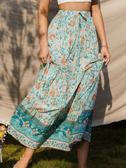 Green bohemian print woman skirts