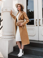 Load image into Gallery viewer, Simplee Office lady camel autumn winter female wool coat High street fashion long sleeve coat Elegant pocket outwear with belt
